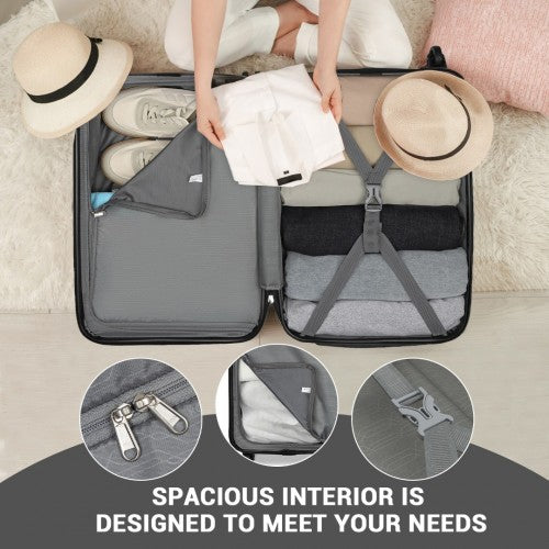 Kono Durable 20 Inch Lightweight ABS Vertical Textured Carry - On Suitcase with Secure 3 - Digit Lock - Black