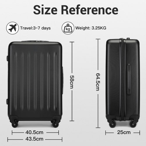 Kono Premium 3 - Piece Vertical Textured Hard - Shell ABS Luggage Set with 3 - Digit Lock & TPE Silent Wheels - Black