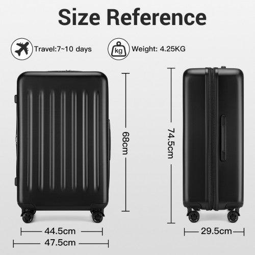 Kono Premium 3 - Piece Vertical Textured Hard - Shell ABS Luggage Set with 3 - Digit Lock & TPE Silent Wheels - Black