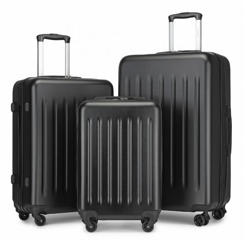 Kono Premium 3 - Piece Vertical Textured Hard - Shell ABS Luggage Set with 3 - Digit Lock & TPE Silent Wheels - Black