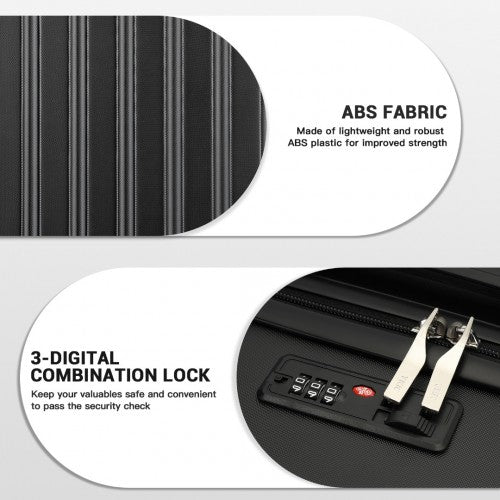 Kono Premium 3 - Piece Vertical Textured Hard - Shell ABS Luggage Set with 3 - Digit Lock & TPE Silent Wheels - Black