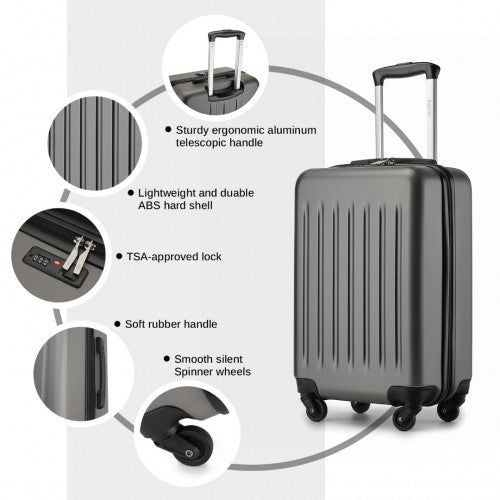 Kono Durable 20 Inch Lightweight ABS Vertical Textured Carry - On Suitcase with Secure 3 - Digit Lock - Grey