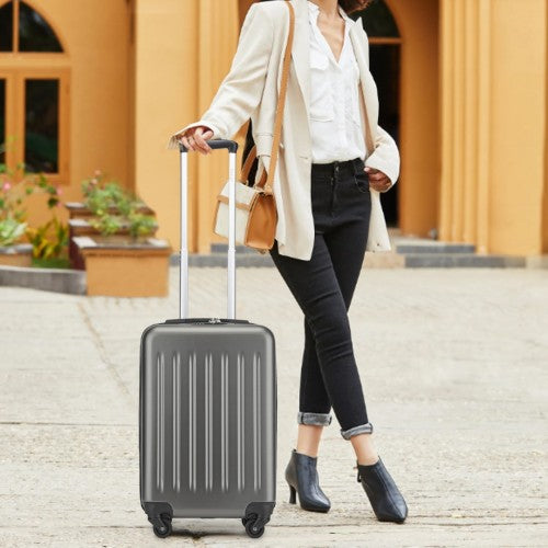 Kono Durable 20 Inch Lightweight ABS Vertical Textured Carry - On Suitcase with Secure 3 - Digit Lock - Grey