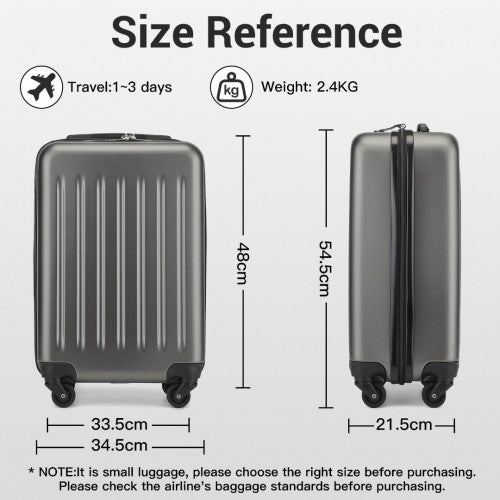 Kono Durable 20 Inch Lightweight ABS Vertical Textured Carry - On Suitcase with Secure 3 - Digit Lock - Grey