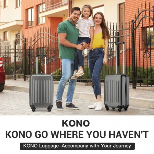 Kono Durable 20 Inch Lightweight ABS Vertical Textured Carry - On Suitcase with Secure 3 - Digit Lock - Grey