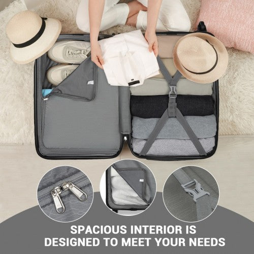 Kono Durable 20 Inch Lightweight ABS Vertical Textured Carry - On Suitcase with Secure 3 - Digit Lock - Grey