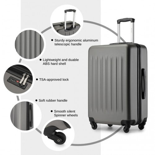 Kono Durable 28 Inch Expandable ABS Vertical Textured Hard Shell Suitcase with Secure 3 - Digit Lock - Grey