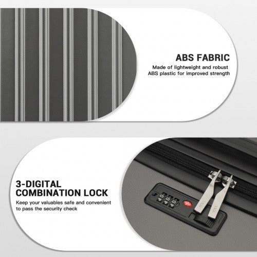 Kono Durable 28 Inch Expandable ABS Vertical Textured Hard Shell Suitcase with Secure 3 - Digit Lock - Grey