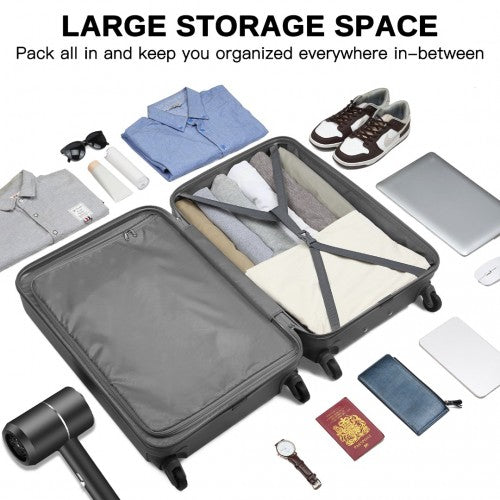 Kono Durable 28 Inch Expandable ABS Vertical Textured Hard Shell Suitcase with Secure 3 - Digit Lock - Grey