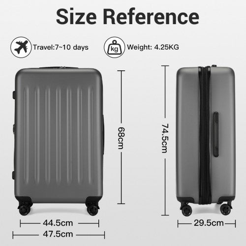 Kono Premium 3 - Piece Vertical Textured Hard - Shell ABS Luggage Set with 3 - Digit Lock & TPE Silent Wheels - Grey