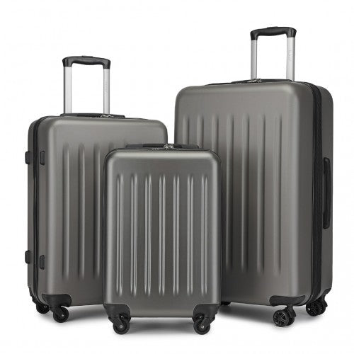 Kono Premium 3 - Piece Vertical Textured Hard - Shell ABS Luggage Set with 3 - Digit Lock & TPE Silent Wheels - Grey