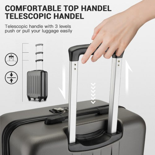 Kono Premium 3 - Piece Vertical Textured Hard - Shell ABS Luggage Set with 3 - Digit Lock & TPE Silent Wheels - Grey