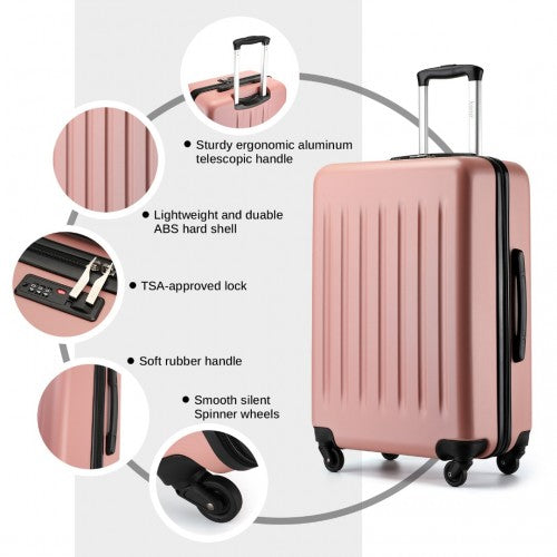 Kono Durable 24 Inch Lightweight ABS Vertical Textured Check - in Suitcase with Secure 3 - Digit Lock - Nude