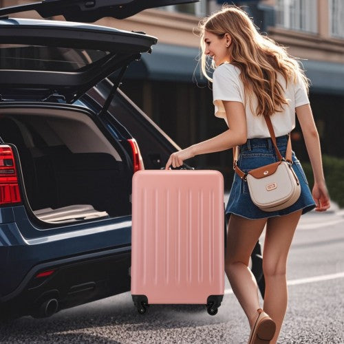 Kono Durable 28 Inch Expandable ABS Vertical Textured Hard Shell Suitcase with Secure 3 - Digit Lock - Nude