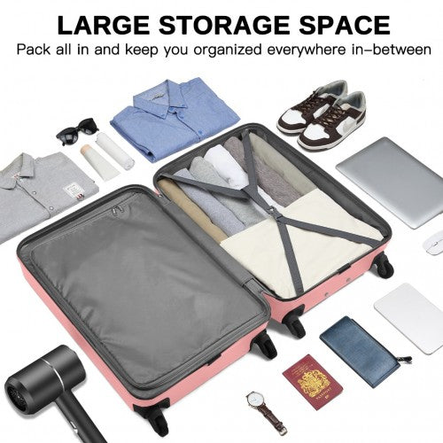 Kono Durable 24 Inch Lightweight ABS Vertical Textured Check - in Suitcase with Secure 3 - Digit Lock - Nude