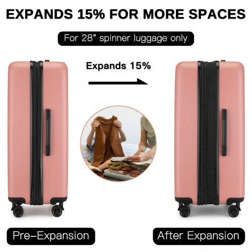 Kono Durable 28 Inch Expandable ABS Vertical Textured Hard Shell Suitcase with Secure 3 - Digit Lock - Nude