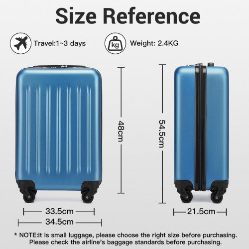 Kono Durable 20 Inch Lightweight ABS Vertical Textured Carry - On Suitcase with Secure 3 - Digit Lock - Navy