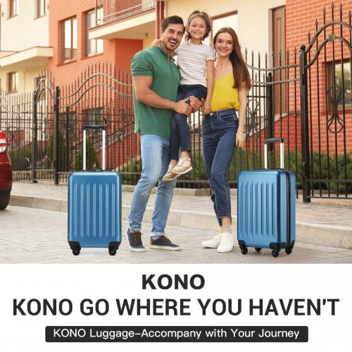 Kono Durable 20 Inch Lightweight ABS Vertical Textured Carry - On Suitcase with Secure 3 - Digit Lock - Navy