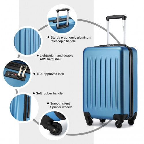 Kono Durable 20 Inch Lightweight ABS Vertical Textured Carry - On Suitcase with Secure 3 - Digit Lock - Navy