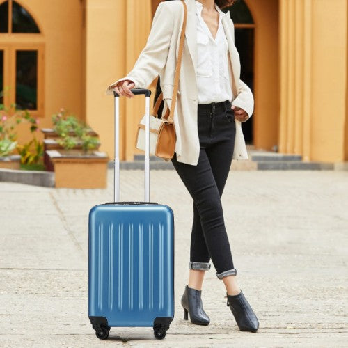 Kono Durable 20 Inch Lightweight ABS Vertical Textured Carry - On Suitcase with Secure 3 - Digit Lock - Navy