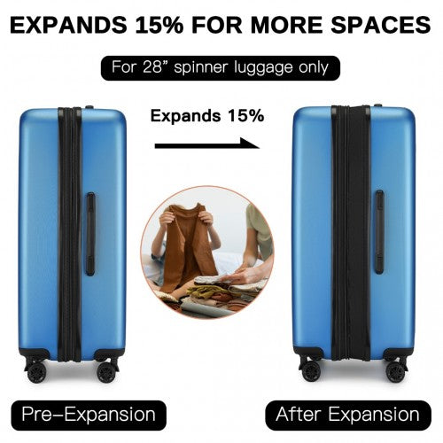 Kono Durable 28 Inch Expandable ABS Vertical Textured Hard Shell Suitcase with Secure 3 - Digit Lock - Navy