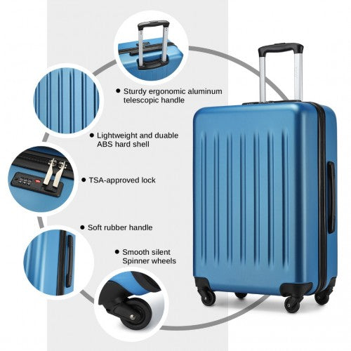 Kono Durable 24 Inch Lightweight ABS Vertical Textured Check - in Suitcase with Secure 3 - Digit Lock - Navy