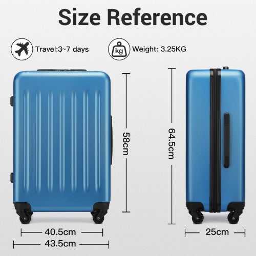 Kono Durable 24 Inch Lightweight ABS Vertical Textured Check - in Suitcase with Secure 3 - Digit Lock - Navy