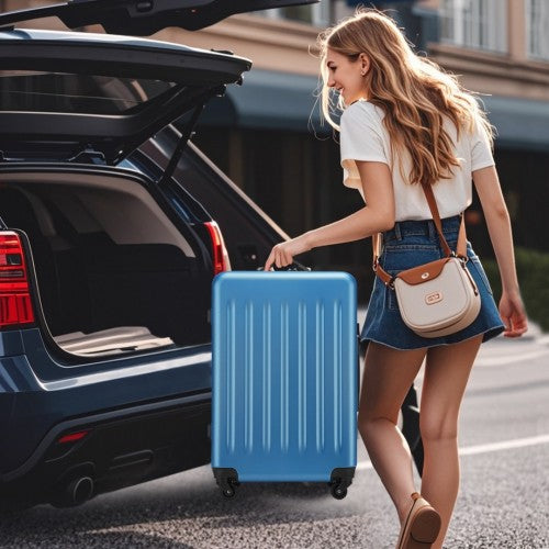 Kono Durable 28 Inch Expandable ABS Vertical Textured Hard Shell Suitcase with Secure 3 - Digit Lock - Navy