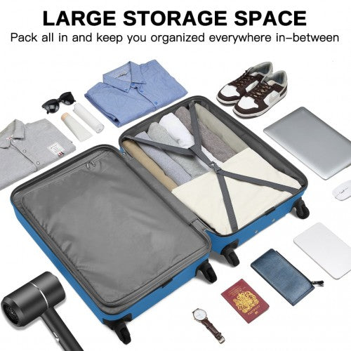 Kono Durable 24 Inch Lightweight ABS Vertical Textured Check - in Suitcase with Secure 3 - Digit Lock - Navy