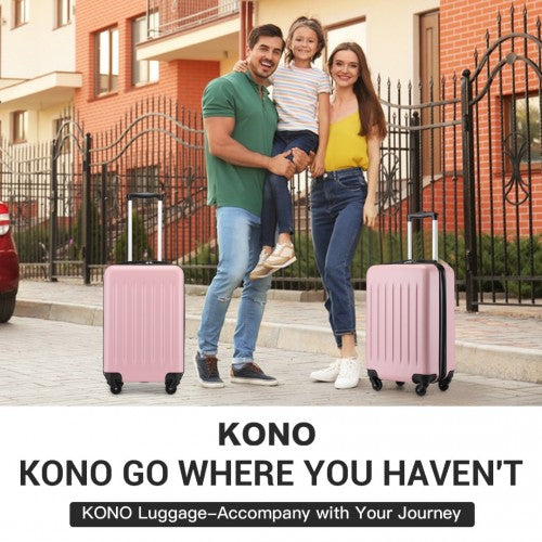 Kono Durable 20 Inch Lightweight ABS Vertical Textured Carry - On Suitcase with Secure 3 - Digit Lock - Pink