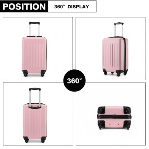 Kono Durable 20 Inch Lightweight ABS Vertical Textured Carry - On Suitcase with Secure 3 - Digit Lock - Pink
