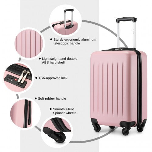 Kono Durable 20 Inch Lightweight ABS Vertical Textured Carry - On Suitcase with Secure 3 - Digit Lock - Pink