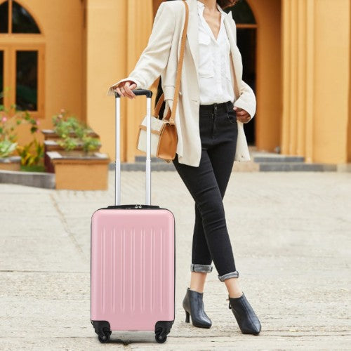 Kono Durable 20 Inch Lightweight ABS Vertical Textured Carry - On Suitcase with Secure 3 - Digit Lock - Pink