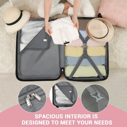Kono Durable 20 Inch Lightweight ABS Vertical Textured Carry - On Suitcase with Secure 3 - Digit Lock - Pink