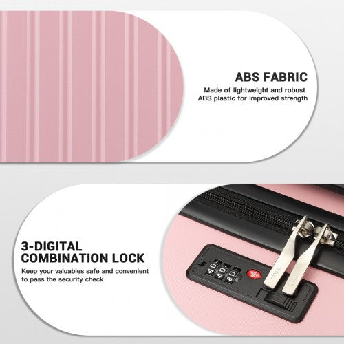 Kono Durable 20 Inch Lightweight ABS Vertical Textured Carry - On Suitcase with Secure 3 - Digit Lock - Pink