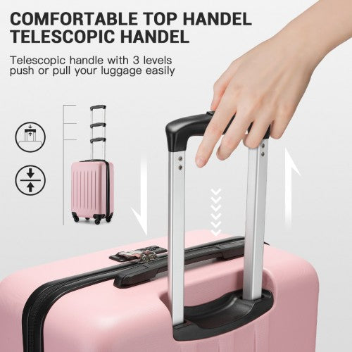 Kono Durable 20 Inch Lightweight ABS Vertical Textured Carry - On Suitcase with Secure 3 - Digit Lock - Pink