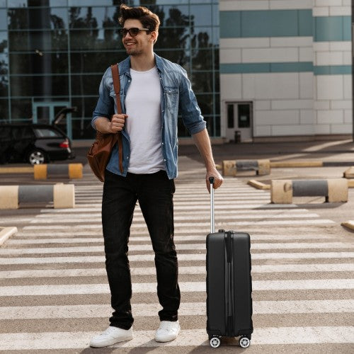 Kono 19 Inch Stylish Horizontal Engraved Hard Shell ABS+PC Cabin Carry - On Suitcase with TSA Lock - Black