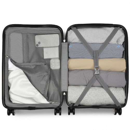 Kono 19 Inch Stylish Horizontal Engraved Hard Shell ABS+PC Cabin Carry - On Suitcase with TSA Lock - Black