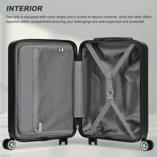 Kono 19 Inch Stylish Horizontal Engraved Hard Shell ABS+PC Cabin Carry - On Suitcase with TSA Lock - Black
