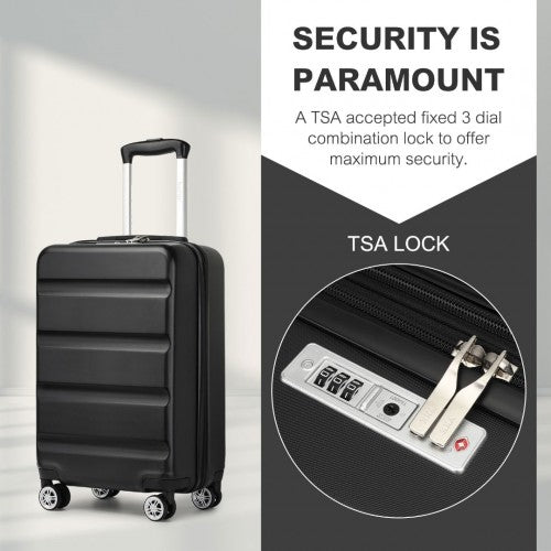 Kono 19 Inch Stylish Horizontal Engraved Hard Shell ABS+PC Cabin Carry - On Suitcase with TSA Lock - Black