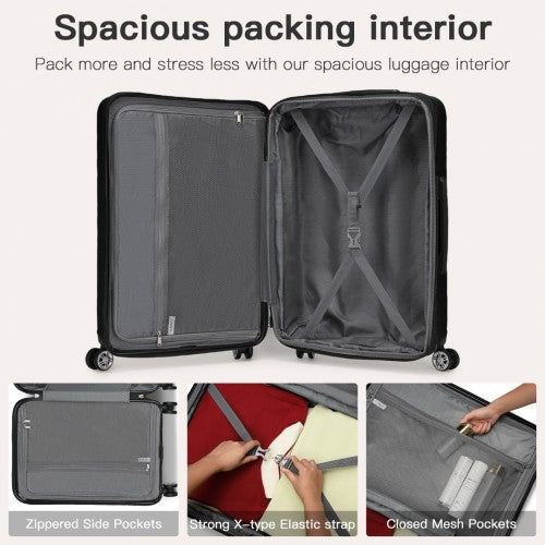 Kono 24 Inch Expandable Horizontal Engraved Hard Shell ABS+PC Check - In Suitcase with TSA Lock - Black