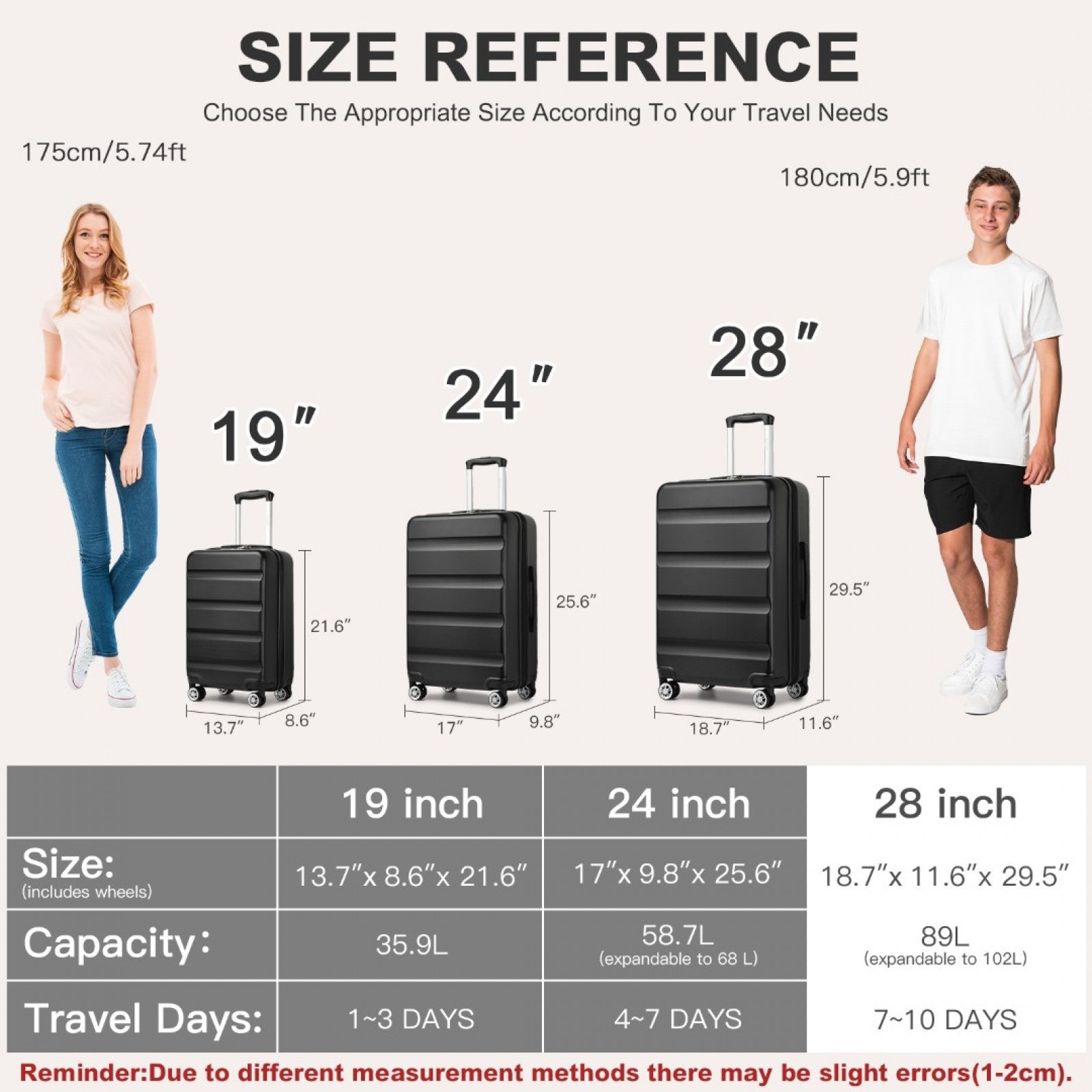 Kono 28 Inch Expandable Horizontal Engraved Hard Shell ABS+PC Check - In Suitcase with TSA Lock - Black