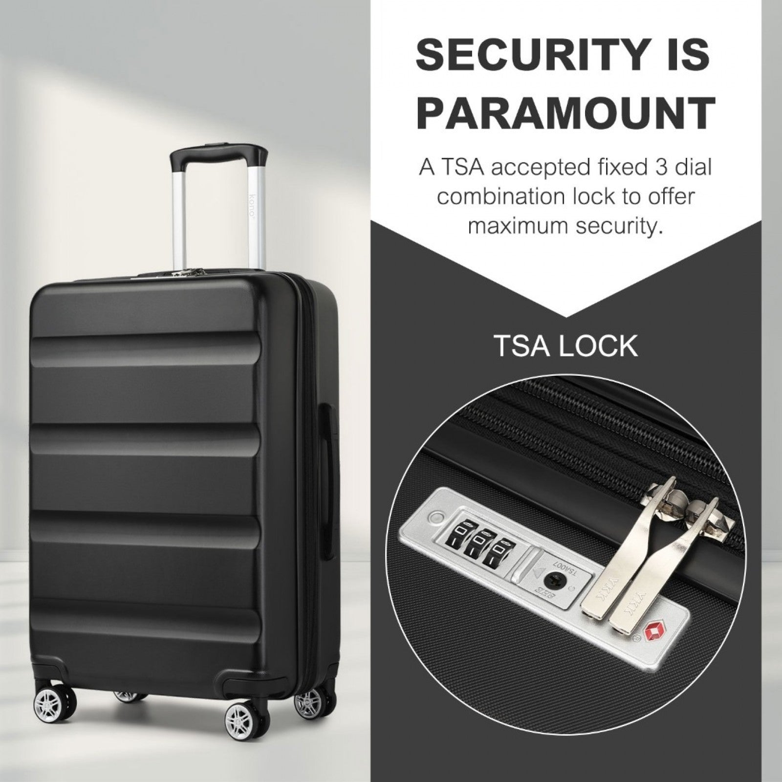 Kono 28 Inch Expandable Horizontal Engraved Hard Shell ABS+PC Check - In Suitcase with TSA Lock - Black