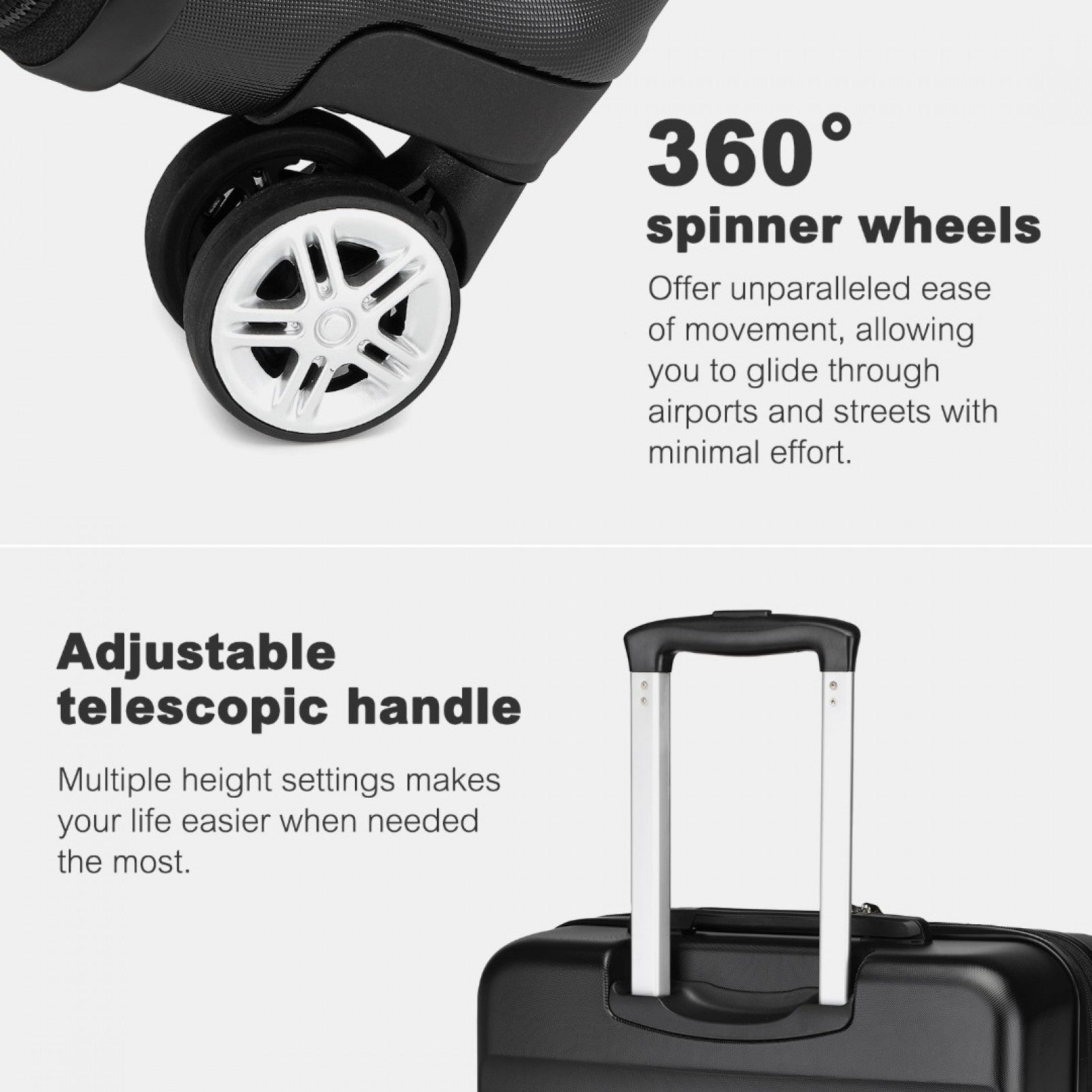 Kono 28 Inch Expandable Horizontal Engraved Hard Shell ABS+PC Check - In Suitcase with TSA Lock - Black