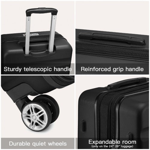Kono 24 Inch Expandable Horizontal Engraved Hard Shell ABS+PC Check - In Suitcase with TSA Lock - Black