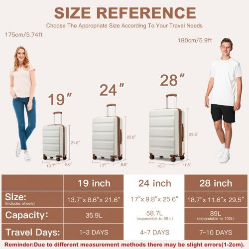 Kono 24 Inch Expandable Horizontal Engraved Hard Shell ABS+PC Check - In Suitcase with TSA Lock - Cream