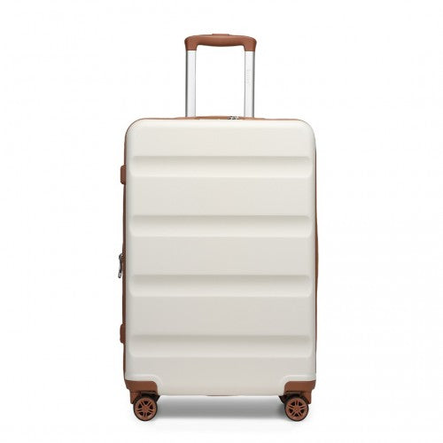 Kono 24 Inch Expandable Horizontal Engraved Hard Shell ABS+PC Check - In Suitcase with TSA Lock - Cream