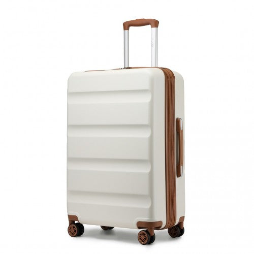 Kono 24 Inch Expandable Horizontal Engraved Hard Shell ABS+PC Check - In Suitcase with TSA Lock - Cream