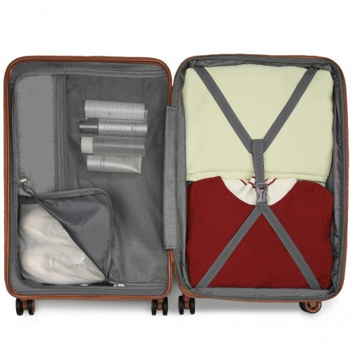 Kono 24 Inch Expandable Horizontal Engraved Hard Shell ABS+PC Check - In Suitcase with TSA Lock - Cream