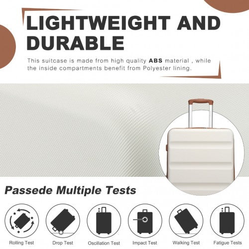 Kono 24 Inch Expandable Horizontal Engraved Hard Shell ABS+PC Check - In Suitcase with TSA Lock - Cream